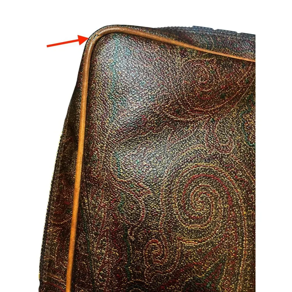 ETRO Vintage Paisley Bag Leather Briefcase Travel Office Dual Top Handle Lined